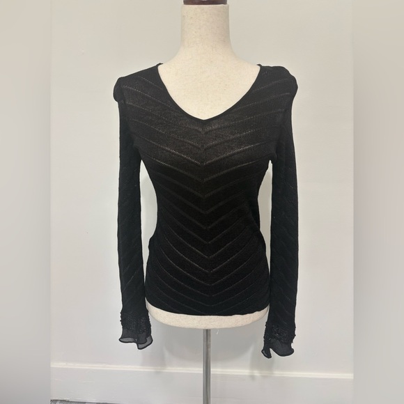 Ann Taylor Tops - Ann Taylor Shimmer Black Long Sleeve Beaded Sweater Sz SP